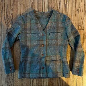 Equestrian Style Plaid Wool Button-Up Jacket Green/Brown Plaid See Measurements